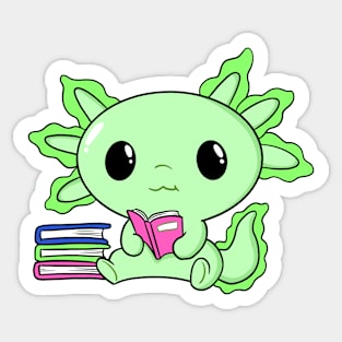 Cute Kawaii Green Axolotl Reading With Books Sticker